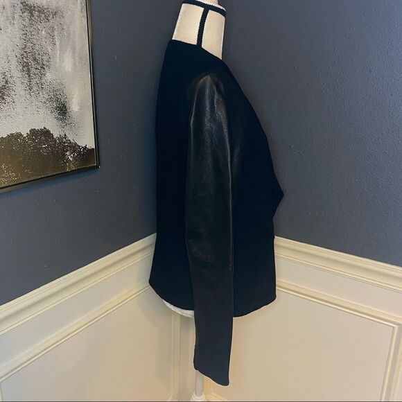 Vince Leather Sleeve Boiled Wool Jacket - Picture 7 of 12